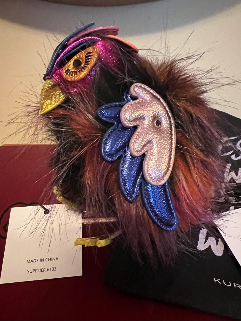 Kurt Geiger Brown Furry Pom PoM Bird bag charm - Picture 2 of 6